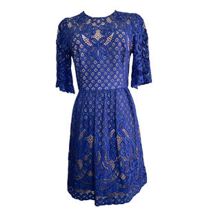 BCBGMAXAZRIA Women's Size 2 Royal Blue Lace Dress Floral Half Sleeve Back Zipper